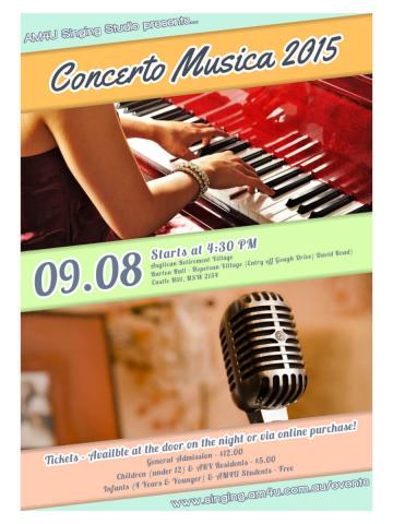 Poster for the annual AM4U Singing Studio - Concerto Musica - concert 2015