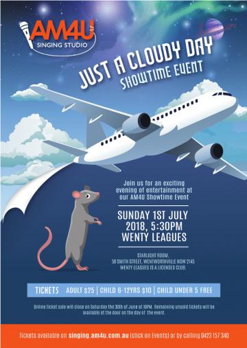 Event poster showing a mouse on a mountain being overflown by a plane 