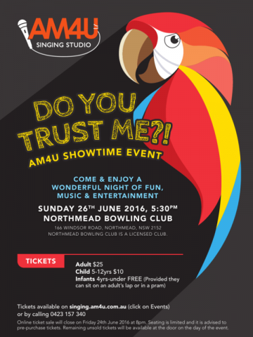 Poster featuring a Parrot for the AM4U Concert - Do You Trust Me?
