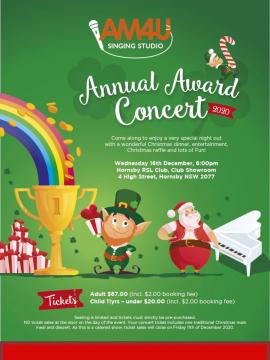 Poster promoting AM4U Annual Award Concertfeaturing a leprechaun and santa clause